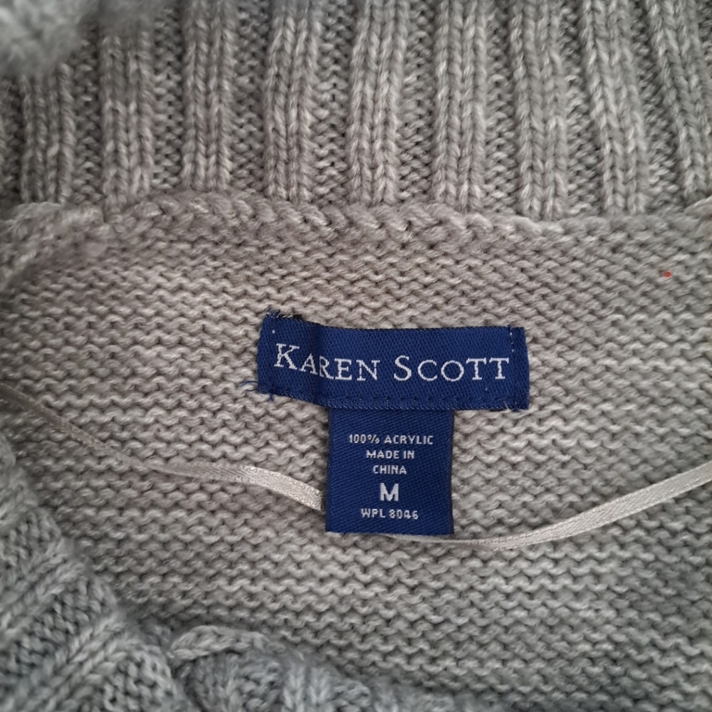 Karen Scott Gray Convertible Cowl Neck Acrylic Knit Sweater Shirt Medium - Picture 11 of 11